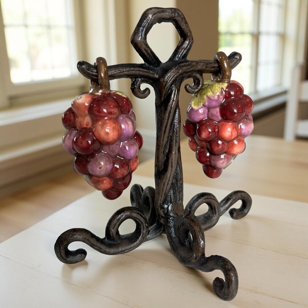 Vintage Grapes on the Vine Ceramic Salt & Pepper Shakers